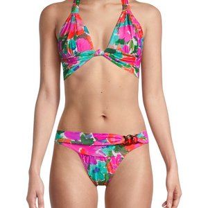 NWT PatBo Gabi Cutout Floral Halterneck Swimsuit Bikini Top & Bottom M